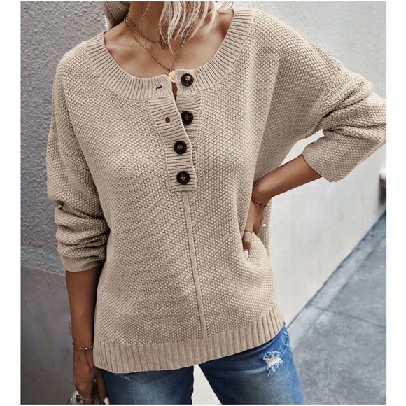 Cozy Button up Knit Oversized Sweater Top - Picture 3 of 4